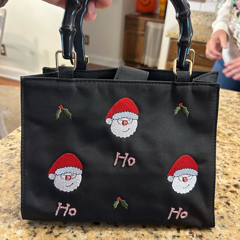 Kim Rogers Black Santa Embroidered Bag
